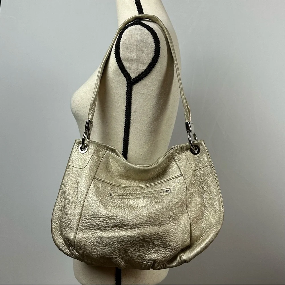 B MAKOWSKY vintage hobo pebbled gold leather shoulder bag